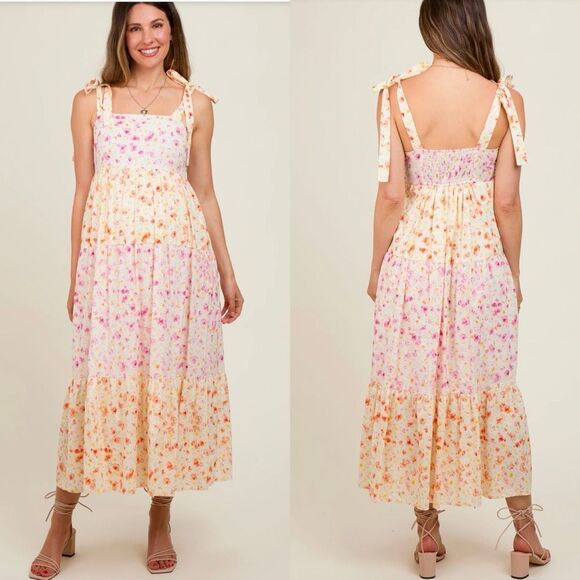 ARULA Floral Midi Dress - Pink and Orange - Picture 1 of 14